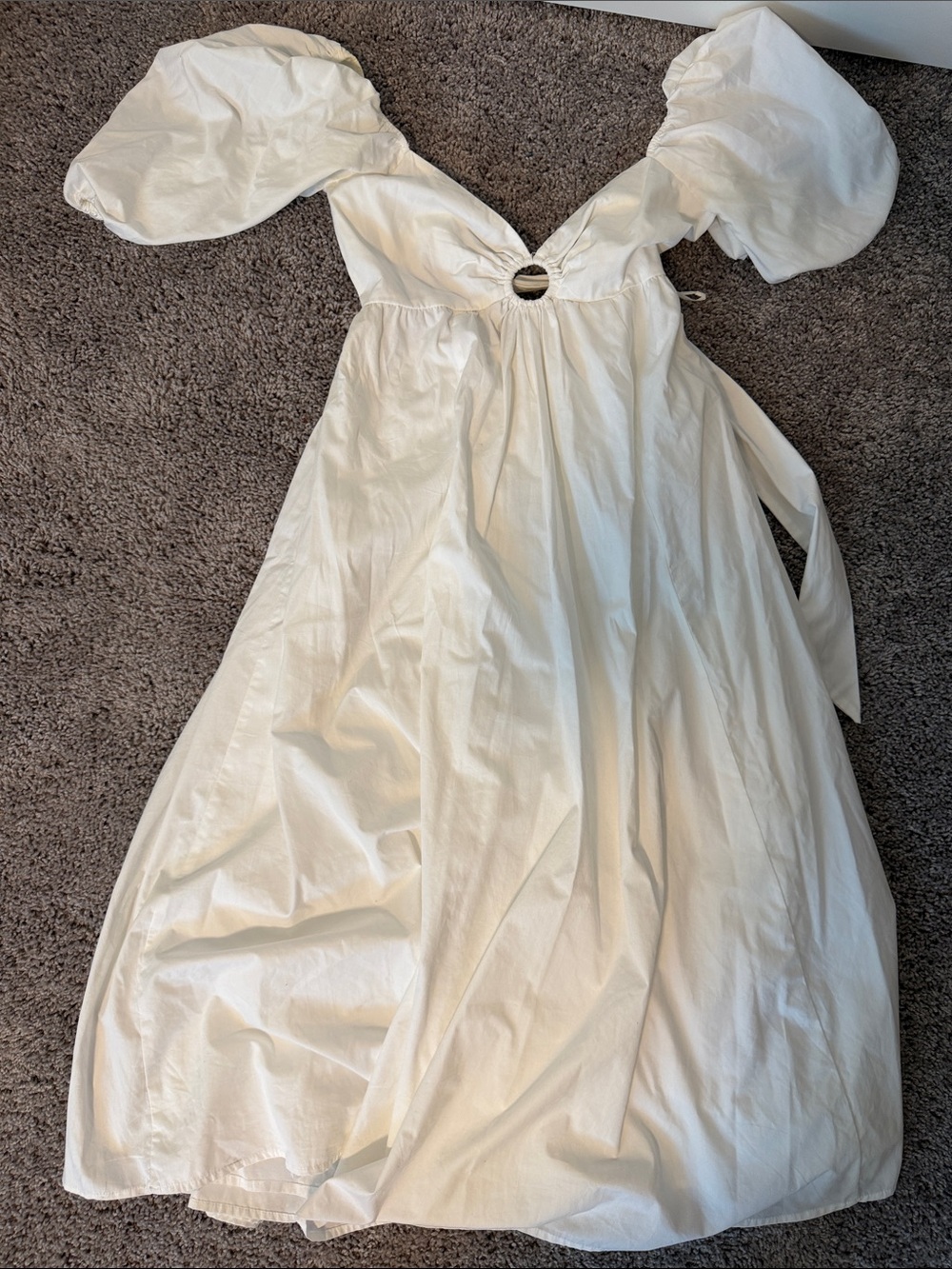 Abercrombie White Puff Sleeve Midi Dress with Ring Detail